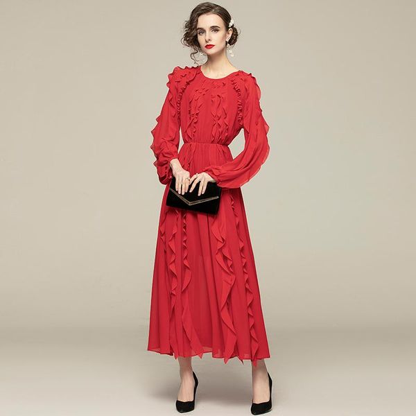 casual dresses jsxdhk runway elegant women ruffles party dress 2021 spring o neck chiffon long sleeve elastic waist red vestidos, Black;gray
casual dresses jsxdhk runway elegant women ruffles party dress 2021 spring o neck chiffon long sleeve elastic waist red vestidos, Black;gray