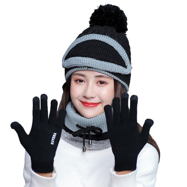 women winter neck warm scarf set hat knit touch screen mittens suit buff on neckwarmer female cycling caps & masks, Black
women winter neck warm scarf set hat knit touch screen mittens suit buff on neckwarmer female cycling caps & masks, Black