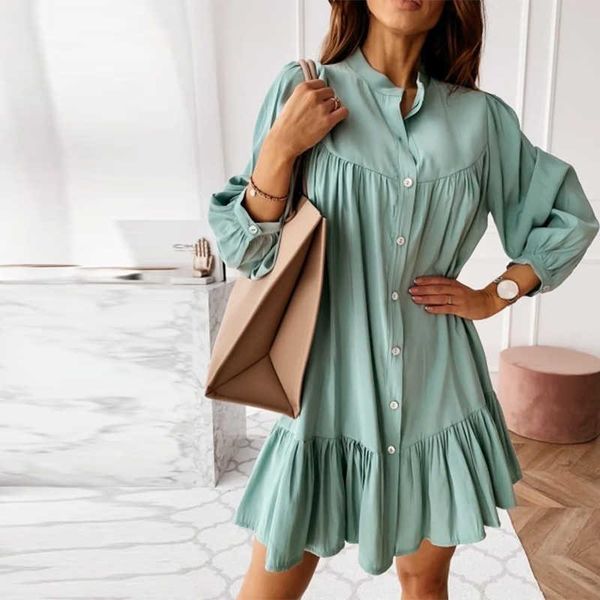 casual dresses women vintage ruffled front button a-line long sleeve stand collar solid elegant mini dress spring, Black;gray
casual dresses women vintage ruffled front button a-line long sleeve stand collar solid elegant mini dress spring, Black;gray