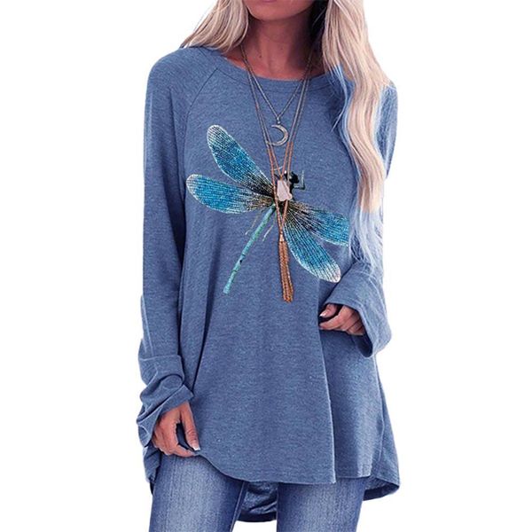 summer tshirts long sleeve casual women t shirt autumn o neck dragonfly letter print loose pullover shirts, White 
summer tshirts long sleeve casual women t shirt autumn o neck dragonfly letter print loose pullover shirts, White