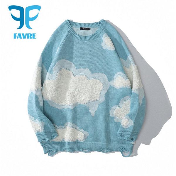 men's sweaters favre destroyed ripped hole cloud flocking jacquard sweater couple pullover men women knitted loose japanese jumpers, White;black
men's sweaters favre destroyed ripped hole cloud flocking jacquard sweater couple pullover men women knitted loose japanese jumpers, White;black