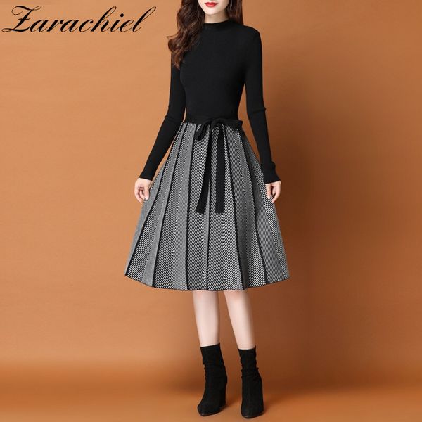 elegant high collar pleated bandage knit women's patchwork thick warm striped office ladies sashes pullover sweater dress 210416, Black;gray
elegant high collar pleated bandage knit women's patchwork thick warm striped office ladies sashes pullover sweater dress 210416, Black;gray