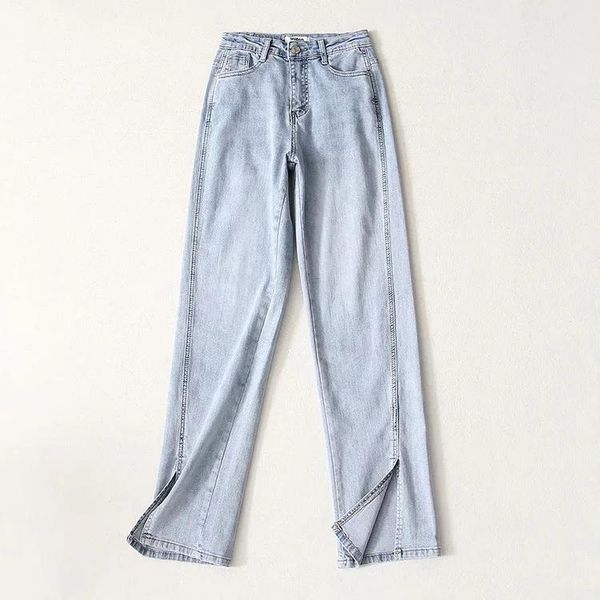 women's jeans 2021 arrival korean fashion trendy autumn trousers with split elastic high waist thin mop, Blue 
women's jeans 2021 arrival korean fashion trendy autumn trousers with split elastic high waist thin mop, Blue