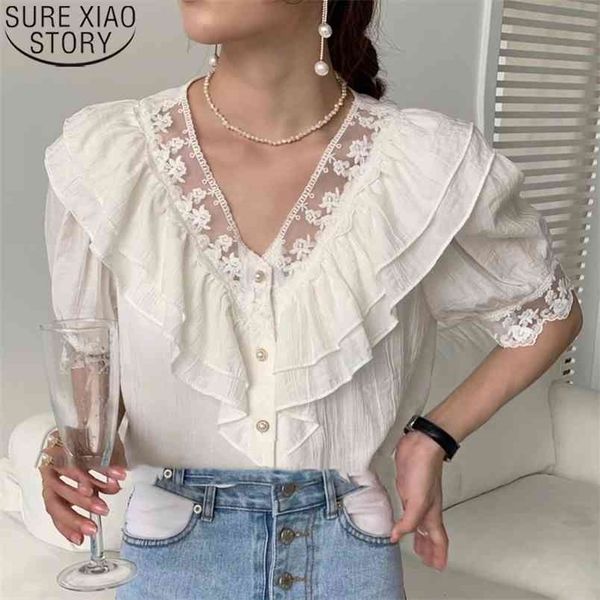 short sleeve v neck summer women shirts and blouses sweet ruffles lace blouse korean chiffon shirt 13847 210506, White
short sleeve v neck summer women shirts and blouses sweet ruffles lace blouse korean chiffon shirt 13847 210506, White