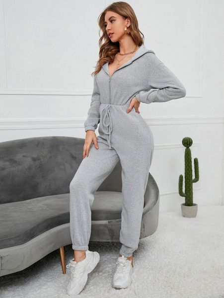 knot front drop shoulder hooded jumpsuit d4ws#, White 
knot front drop shoulder hooded jumpsuit d4ws#, White