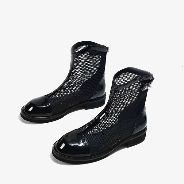boots ankle boots summer women patent leather mesh zipper button closure round toe flat ladies shoes handmade 07103, Black
boots ankle boots summer women patent leather mesh zipper button closure round toe flat ladies shoes handmade 07103, Black