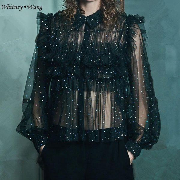 women's blouses & shirts whitney wang 2021 spring fashion see through sequins shining mesh blouse women blusas lady shirt top, White
women's blouses & shirts whitney wang 2021 spring fashion see through sequins shining mesh blouse women blusas lady shirt top, White