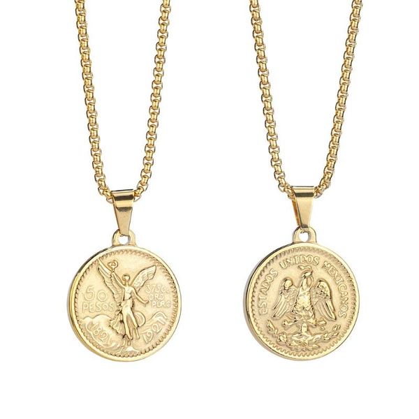 pendant necklaces 50 pesos gold coin necklace round for men stainless steel chain commemorative jewelry, Silver
pendant necklaces 50 pesos gold coin necklace round for men stainless steel chain commemorative jewelry, Silver