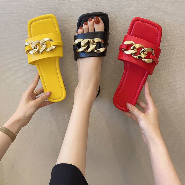 new slippers women sandals fashion designer platform metal chain leather flat bottom sandals square head womens slipper shoes, Black
new slippers women sandals fashion designer platform metal chain leather flat bottom sandals square head womens slipper shoes, Black