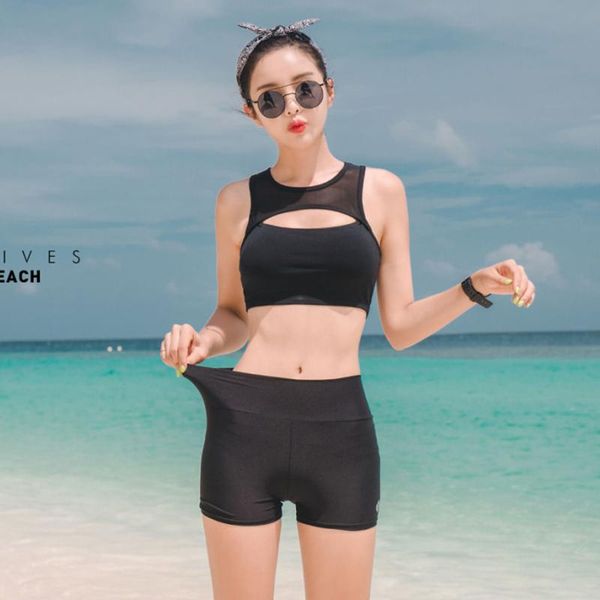 women's swimwear summer swimsuit hollow back flat angle high waist conservative show thin small chest gathered type student bikini, White;black
women's swimwear summer swimsuit hollow back flat angle high waist conservative show thin small chest gathered type student bikini, White;black