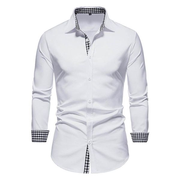 men's casual shirts 2021 social autumn and winter stitching plaid long-sleeved lapel slim fit fashion white shirt, White;black
men's casual shirts 2021 social autumn and winter stitching plaid long-sleeved lapel slim fit fashion white shirt, White;black