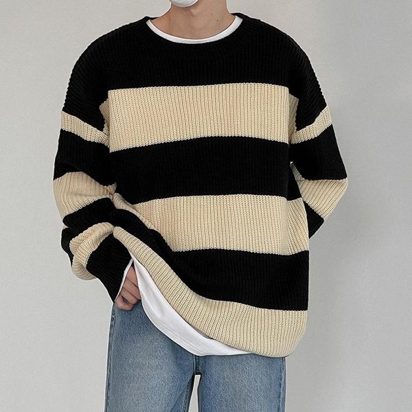 men's sweaters loose striped knit sweater korean style o-neck long sleeve men autumn fashion casual pullover, White;black
men's sweaters loose striped knit sweater korean style o-neck long sleeve men autumn fashion casual pullover, White;black