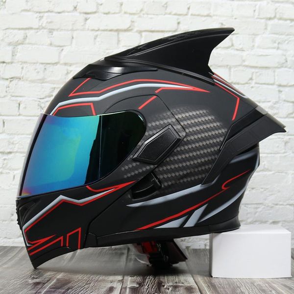 motorcyle helmet individuality horns double lens flip up full face racing casco moto safety way motorcycle helmets 
motorcyle helmet individuality horns double lens flip up full face racing casco moto safety way motorcycle helmets