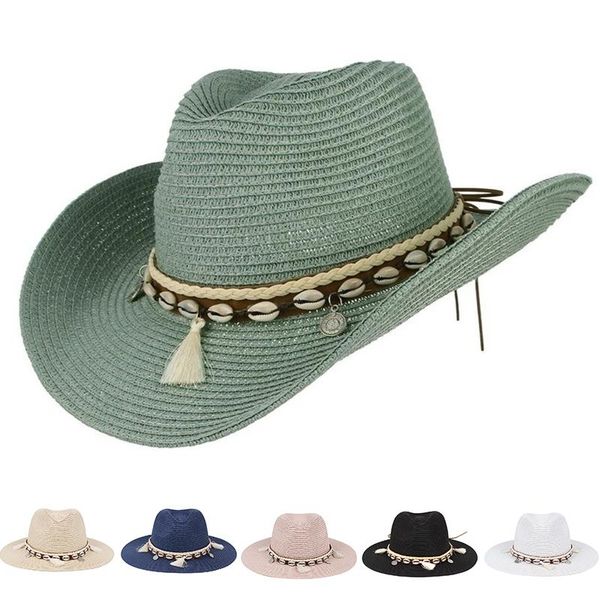 wide brim hats shell tassels cowgirl summer hat straw for women men western cowboy lady trendy woven sun wide-brim beach cap, Blue;gray
wide brim hats shell tassels cowgirl summer hat straw for women men western cowboy lady trendy woven sun wide-brim beach cap, Blue;gray