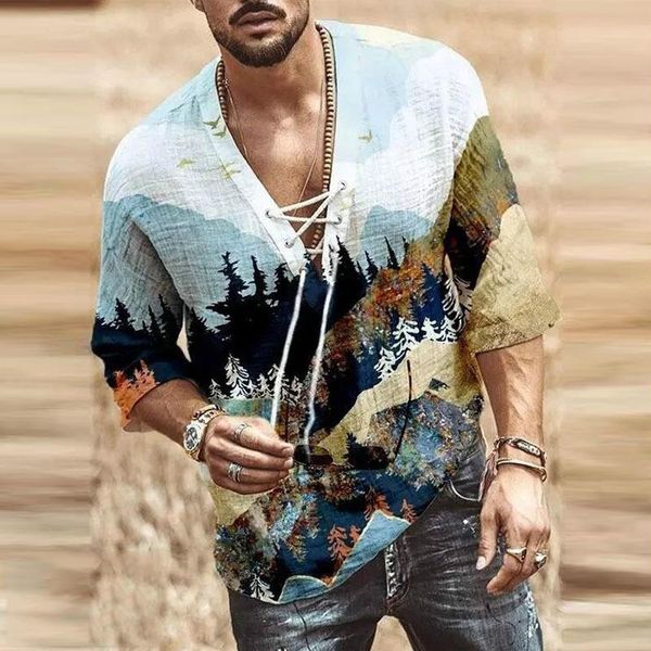 men's t-shirts v-neck t-shirt fashion landscape print drawstring loose 7 colors 2021 summer casual half sleeve retro clothing s-3xl, White;black
men's t-shirts v-neck t-shirt fashion landscape print drawstring loose 7 colors 2021 summer casual half sleeve retro clothing s-3xl, White;black