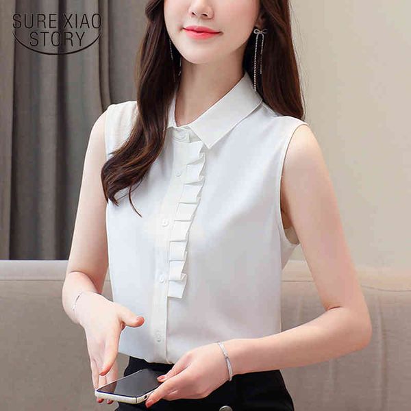 white polo collar ol blouse woman sweet simple sleeveless chiffon female summer korean style base shirt 9537 210508
white polo collar ol blouse woman sweet simple sleeveless chiffon female summer korean style base shirt 9537 210508