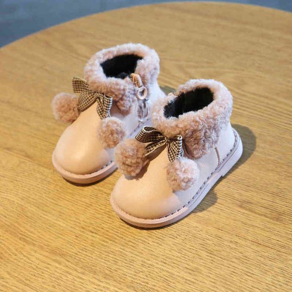 sneaker toddler shoes winter baby girl with plush short boots children's cotton shoes princess soft soled walking keep warm, Black;red