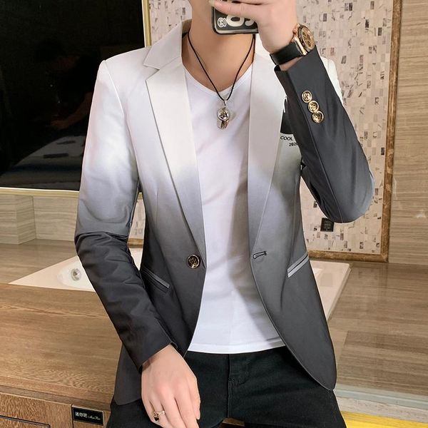 men's suits & blazers blazer fashion spring summer clothing mens suit jacket gradient color casual slim fit fancy party singer coat, White;black
men's suits & blazers blazer fashion spring summer clothing mens suit jacket gradient color casual slim fit fancy party singer coat, White;black