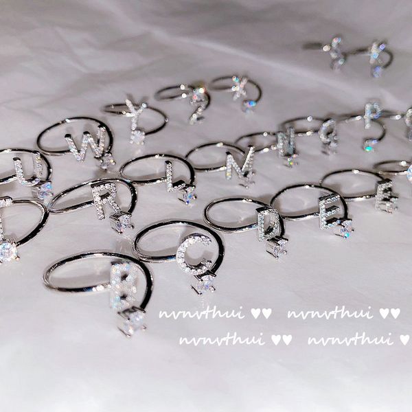 lady rings with side stones zircon letter 18k white gold 26 english letters adjustable flash diamond micro-inlaid open ring women jewelry gf, Silver
lady rings with side stones zircon letter 18k white gold 26 english letters adjustable flash diamond micro-inlaid open ring women jewelry gf, Silver