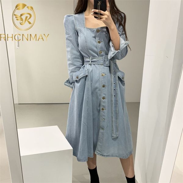 korean elegant square neck single breasted button lace up slim waist pocket loose solid long sleeve denim dress 210506, Black;gray
korean elegant square neck single breasted button lace up slim waist pocket loose solid long sleeve denim dress 210506, Black;gray