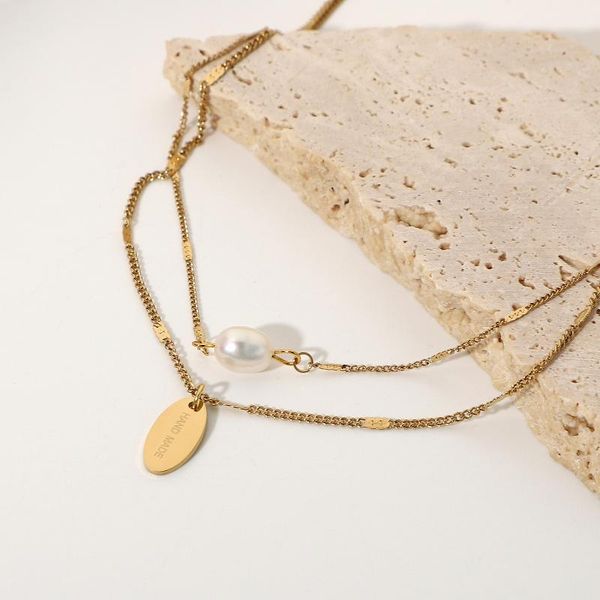 pendant necklaces double-layer 14k gold-plated stainless steel chain choker necklace natural freshwater pearl women's jewelry, Silver
pendant necklaces double-layer 14k gold-plated stainless steel chain choker necklace natural freshwater pearl women's jewelry, Silver