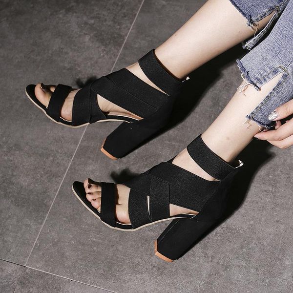 sandals fashion women summer shoes open toe high heels cross strap gladiator square heeled pumps sandalia feminina, Black
sandals fashion women summer shoes open toe high heels cross strap gladiator square heeled pumps sandalia feminina, Black