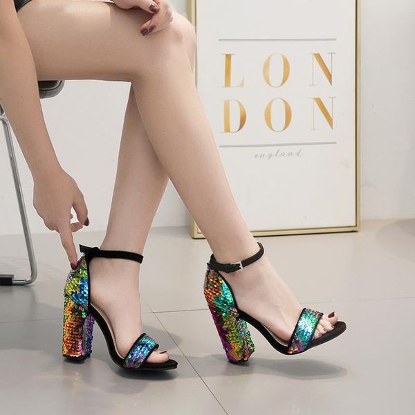 sequined cloth women sandals ankle strap summer shoes thick high heels gladiator buckle pumps, Black
sequined cloth women sandals ankle strap summer shoes thick high heels gladiator buckle pumps, Black