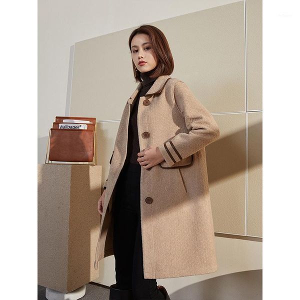 women's wool & blends 2021 winter single-breasted lapel woolen coat mid-length loose, Black
women's wool & blends 2021 winter single-breasted lapel woolen coat mid-length loose, Black