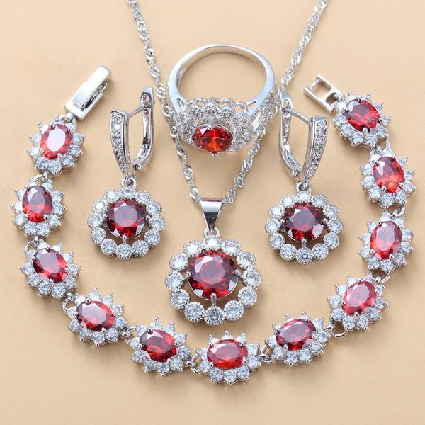 earrings & necklace natural red garnet cz round flower bridal costume silver color 4pcs jewelry sets for women wedding party
earrings & necklace natural red garnet cz round flower bridal costume silver color 4pcs jewelry sets for women wedding party