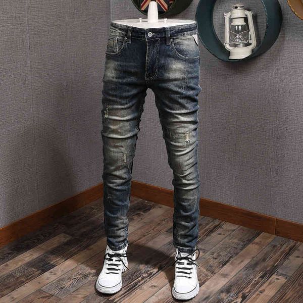 jeans italian style fashion slim fit retro wash elastic ripped men denim pants streetwear vintage designer jeans homme, Blue
jeans italian style fashion slim fit retro wash elastic ripped men denim pants streetwear vintage designer jeans homme, Blue