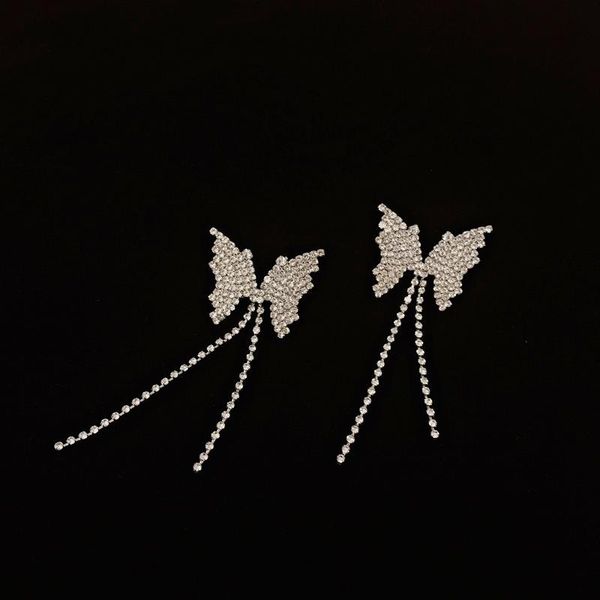 chokers super fairy temperament full diamond bow short necklace versatile choker with tassel earrings for women, Golden;silver 
chokers super fairy temperament full diamond bow short necklace versatile choker with tassel earrings for women, Golden;silver