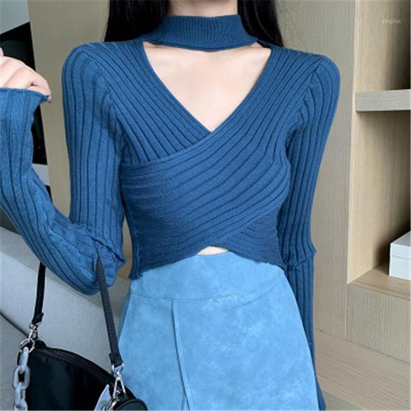halter v-neck cross knitted sweater women's fall 2021 fashion temperament slim long sleeve trendy 315 sweaters, White;black
halter v-neck cross knitted sweater women's fall 2021 fashion temperament slim long sleeve trendy 315 sweaters, White;black