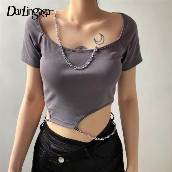 women's t-shirt darlingaga asymmetric bodycon summer t shirt chain solid slim crop casual korean basic t-shirts 2021 tee femme, White
women's t-shirt darlingaga asymmetric bodycon summer t shirt chain solid slim crop casual korean basic t-shirts 2021 tee femme, White