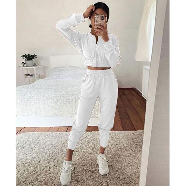 women's two piece pants 2022 autumn set solid color stand-up collar zipper long sleeved crop sweatshirt casual high waist, White
women's two piece pants 2022 autumn set solid color stand-up collar zipper long sleeved crop sweatshirt casual high waist, White