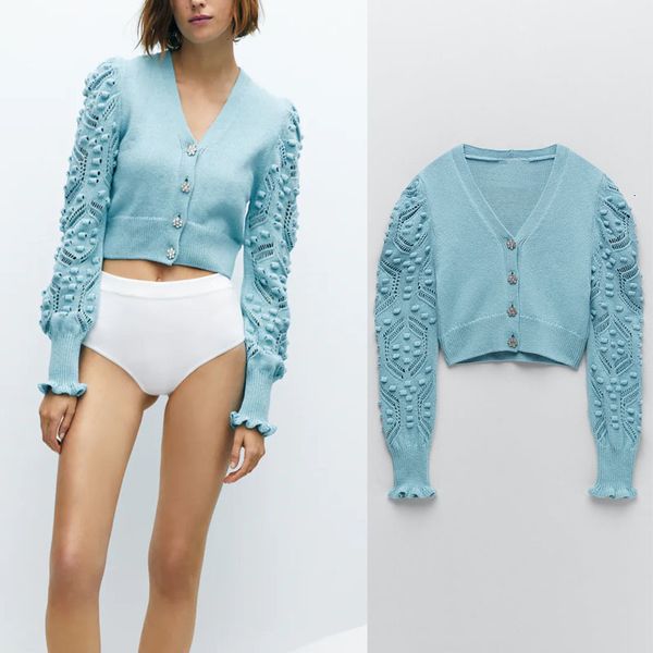 knits cardigan women jewel button pompom knit sweater long sleeve vintage blue knitted female chic cropped sweaters, White
knits cardigan women jewel button pompom knit sweater long sleeve vintage blue knitted female chic cropped sweaters, White