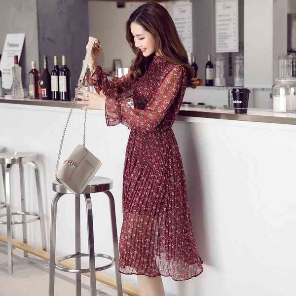 elegant o-neck printed chiffon women dress flare full sleeve pleated female spring summer vestidos plus size 210429, Black;gray
elegant o-neck printed chiffon women dress flare full sleeve pleated female spring summer vestidos plus size 210429, Black;gray