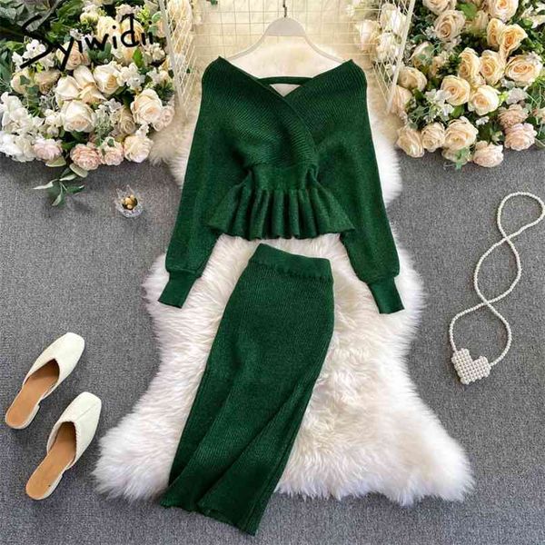 2 piece knitting skirts sets women summer long sleeve v neck shirts elastic waist slim midi skirt pink green blue 210607, White
2 piece knitting skirts sets women summer long sleeve v neck shirts elastic waist slim midi skirt pink green blue 210607, White