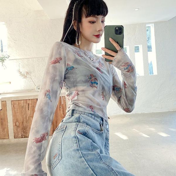 women's t-shirt y2k girl bottoming art vintage angel print cute women harajuku summer streetwear e-girl goth punk silk mesh slim, White
women's t-shirt y2k girl bottoming art vintage angel print cute women harajuku summer streetwear e-girl goth punk silk mesh slim, White