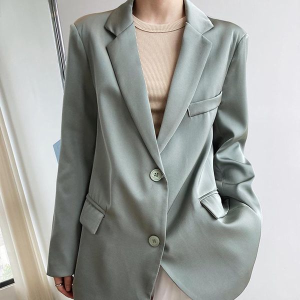 women's suits & blazers 2021autumn winter women korean style casual elegant loose satin jacket female suit solid coat office ladies fas, White;black
women's suits & blazers 2021autumn winter women korean style casual elegant loose satin jacket female suit solid coat office ladies fas, White;black