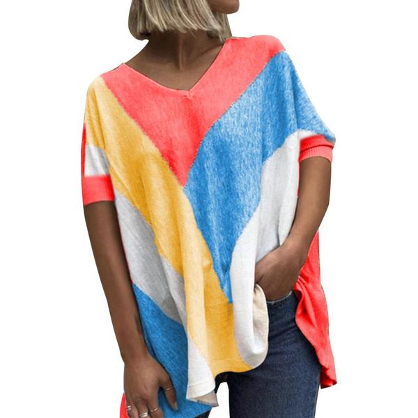 women's t-shirt summer women color matching printed short sleeve casual loose v-neck street ladies tee shirt femme, White
women's t-shirt summer women color matching printed short sleeve casual loose v-neck street ladies tee shirt femme, White