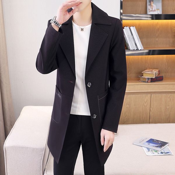 men's windbreaker medium long 2021 slim fit fashion handsome youth suit spring coat, White;black
men's windbreaker medium long 2021 slim fit fashion handsome youth suit spring coat, White;black