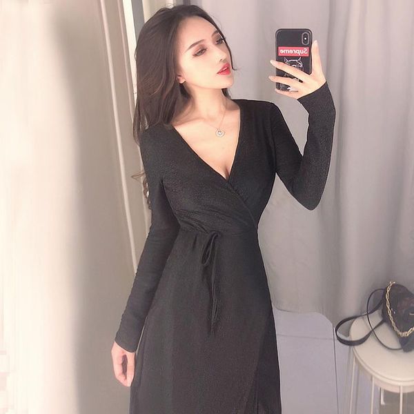 casual dresses deep v neck vintage dress 2021 night slim split long sleeve party, Black;gray
casual dresses deep v neck vintage dress 2021 night slim split long sleeve party, Black;gray