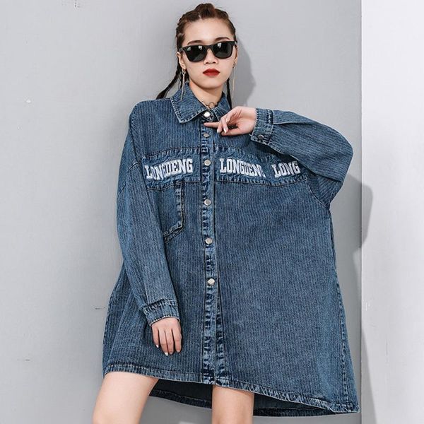 women's jackets qing mo black blue women denim coat 2021 letter printed female personality irregular loose zqy2785, Black;brown
women's jackets qing mo black blue women denim coat 2021 letter printed female personality irregular loose zqy2785, Black;brown