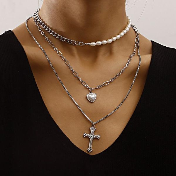pendant necklaces vintage punk pearls heart cross for women goth multilayer thick chains choker colar christmas jewelry gift, Silver
pendant necklaces vintage punk pearls heart cross for women goth multilayer thick chains choker colar christmas jewelry gift, Silver
