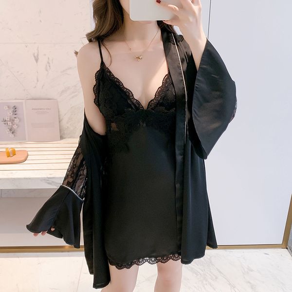 spring 2021 and summer solid color pajamas women's ice silk hollow out suspender nightgown korean version can wear home clothes, Black;red
spring 2021 and summer solid color pajamas women's ice silk hollow out suspender nightgown korean version can wear home clothes, Black;red