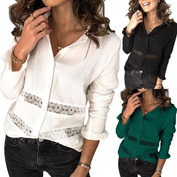 office lady long sleeve stitching hollow out lacework buttons plus size shirt daily shirts base tees women's t-shirt, White
office lady long sleeve stitching hollow out lacework buttons plus size shirt daily shirts base tees women's t-shirt, White