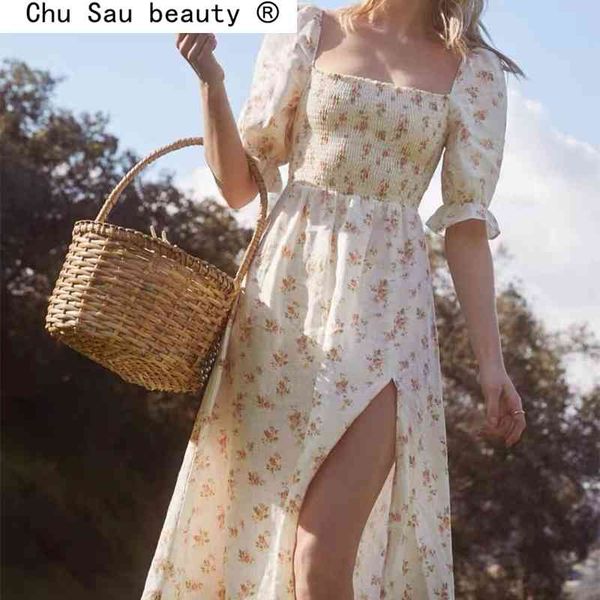fashion summer casual chic floral print chiffon split dress women holiday style elastic chest puff sleeve dresses femlae 210508, Black;gray
fashion summer casual chic floral print chiffon split dress women holiday style elastic chest puff sleeve dresses femlae 210508, Black;gray