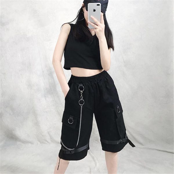 women's shorts harajuku streetwear women casual harem with chain solid black cargo gothic cool fashion hip hop long trousers capris, White;black
women's shorts harajuku streetwear women casual harem with chain solid black cargo gothic cool fashion hip hop long trousers capris, White;black