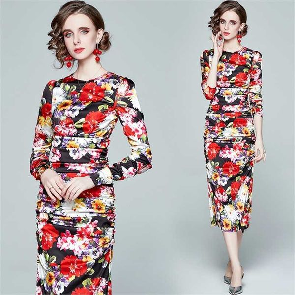 spring vintage retro long sleeve o neck floral print dress elegant ruched dresses 210531, Black;gray
spring vintage retro long sleeve o neck floral print dress elegant ruched dresses 210531, Black;gray