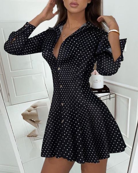 casual dresses polka dot print pleated skater dress women elegant turn down collar long sleeve mini shirt, Black;gray
casual dresses polka dot print pleated skater dress women elegant turn down collar long sleeve mini shirt, Black;gray